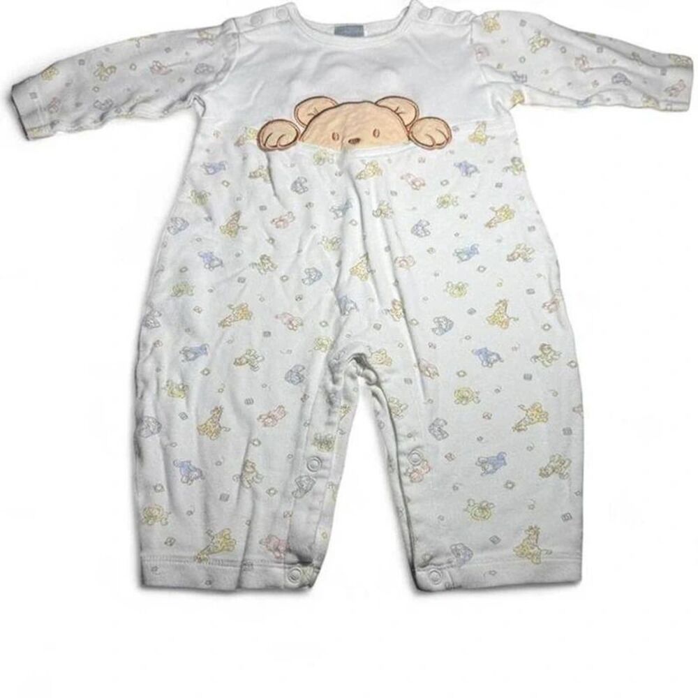VTG Little Wonders Baby Jumpsuit 6-9 Months Bear Animal Long Sleeve Neutral Y2K